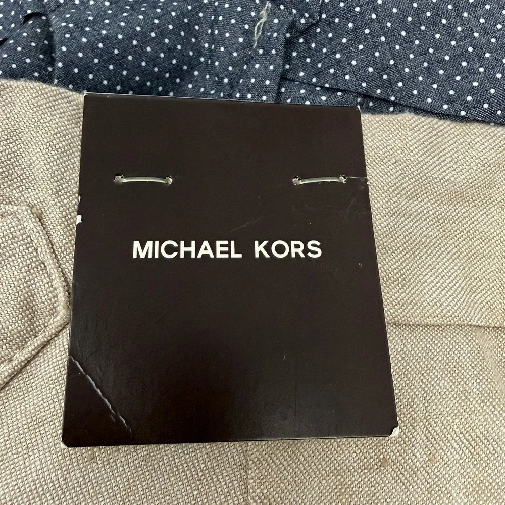 NWT Michael Kors Linen Blend Chino Shorts 38 Khaki Adjustable Waist $98